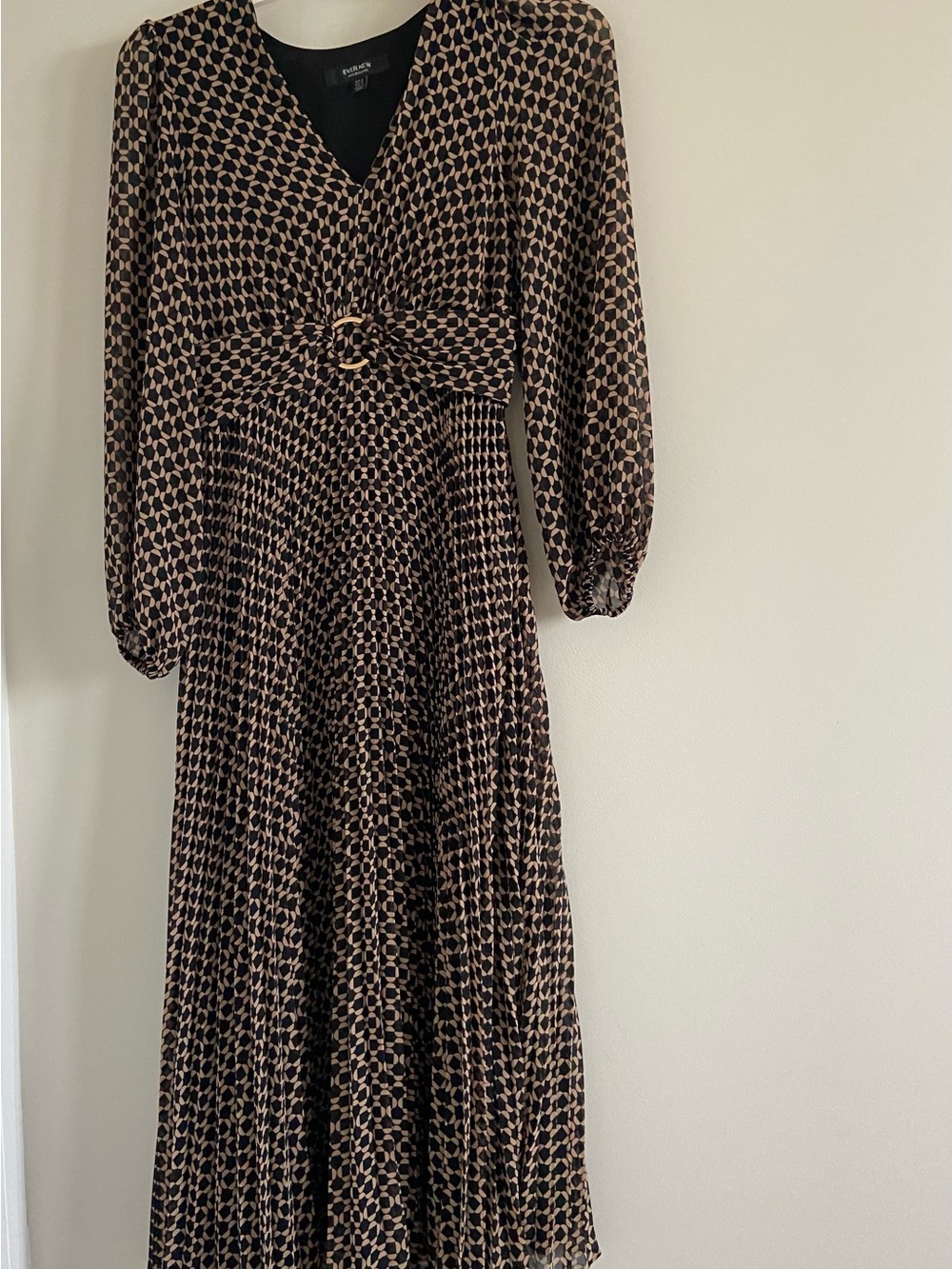 Ever New Black & Tan Geometric V-Neck Midi Dress